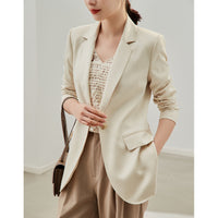 Damen taillierter leichter Ein-Knopf-Blazer mit Pattentaschen Nord Taschen - Cremeweiß