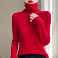 Damen Slim Fit Rollkragenpullover - Kirschrot