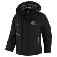 Herren wattierte Wind- und Wetterjacke mit Kapuze und Utility-Taschen - Schwarz