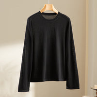 Damen Feines Langarm-Feinstrickshirt mit Rundhalsausschnitt und gerader Silhouette Nord Taschen - Schwarz