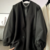 Damen Stylischer Oversized-Blazer Nord Taschen - Schwarz