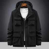 Herren Fieldjacke mit Kapuze und Multifunktionstaschen - Schwarz