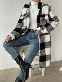 Damen Langmantel mit Karomuster und Taschen - Schwarz-Weiße Karos