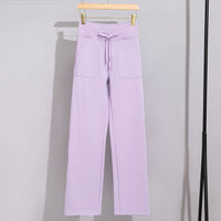 Damen Breite Baumwoll-Frottee-Loungehose mit hohem Bund und Tunnelzug Nord Taschen - Lila Hose