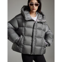Damen Kurze Boxy‑Steppjacke mit Oversize‑Ärmeln, hohem Thermokragen und Kapuze Nord Taschen - Grauviolett