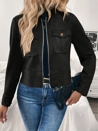 Damen Kurzjacke mit Pattentaschen und Reißverschluss - Schwarz