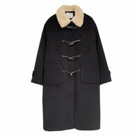 Damen Langer Duffle‑Mantel mit Teddykragen, Knebelverschlüssen und aufgesetzten Taschen Nord Taschen - Schwarz