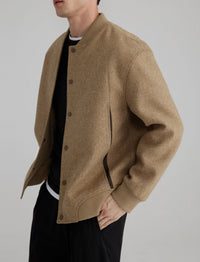 Herren Woll‑Bomberjacke mit Rippbündchen und verdeckten Druckknöpfen Nord Taschen - Beige-Braun