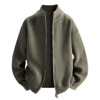Damen modische Strickjacke mit hohem Kragen und Reißverschluss - Graugrün