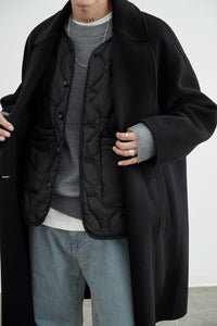 Herren Oversized Wollmantel mit Doppelreiher und Reverskragen Nord Taschen - Schwarz (100% Wolle)