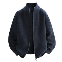 Damen modische Strickjacke mit hohem Kragen und Reißverschluss - Marineblau