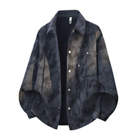 Herren Oversize-Cord-Workshirt im Batik-Look mit Druckknopfleiste - Schwarz - Burnout-Optik
