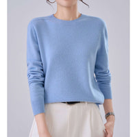 Damen Feiner Rundhals-Pullover aus Kaschmir-Mix mit gerippten Bündchen Nord Taschen - Stilles Blau