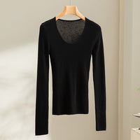 Damen Feinstrick-Langarmshirt mit tiefem U-Boot-Ausschnitt und feiner Rippstruktur Nord Taschen - Schwarz