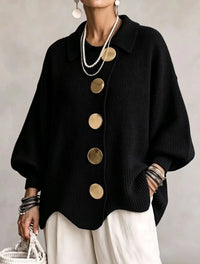 Damen Langarm-Strickjacke mit Knöpfen - Schwarz