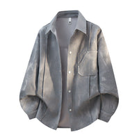 Herren Oversize-Cord-Workshirt im Batik-Look mit Druckknopfleiste - Meliertgrau