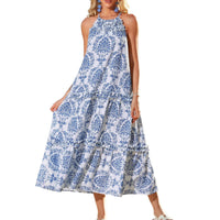 Lilly | Damen Trendy Boho Maxikleid – Trendiges Bohemian Maxi Kleid - Blau