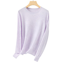 Damen Feiner Rundhals-Feinstrickpullover mit leichter Oversize-Passform Nord Taschen - Taro-Violett