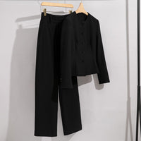 Damen Elegantes Hosenanzug-Set aus feinem Wollmix mit Rundhalsausschnitt Nord Taschen - Schwarz