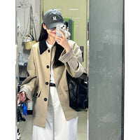 Damen Oversized Trenchcoat mit Kontrastkragen und karierten Umschlagmanschetten Nord Taschen - Khaki