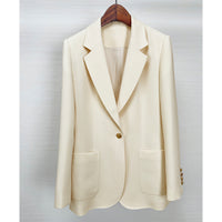 Damen Taillierter Longline-Blazer mit aufgesetzten Taschen, Ein-Knopf-Verschluss und leicht gerafften Ärmeln Nord Taschen - Sandbeige
