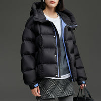 Damen Kurze Boxy‑Steppjacke mit Oversize‑Ärmeln, hohem Thermokragen und Kapuze Nord Taschen - Schwarzblau