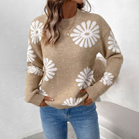 Sophie | Damen Langarm Rundhals Blumensweater - Khaki