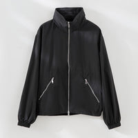 Damen Leichte Nylon-Utility-Jacke mit Stehkragen, Reißverschlusstaschen und elastischem Saum Nord Taschen - Onyxschwarz