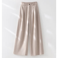 Damen Weite Bundfalten-Hochbundhose aus Wollmischung Nord Taschen - Cremeweiß