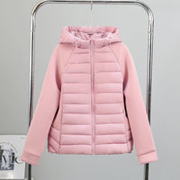 Damen leichte Hybrid-Steppjacke mit Kapuze und elastischen Ärmelpaneelen - Rosa