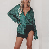 Damen Glitzernde Oversize-Hemdbluse - Moosgrün