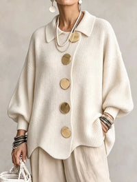 Damen Langarm-Strickjacke mit Knöpfen - Elfenbeinweiß