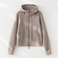Damen Kurze Kapuzen-Sweatjacke mit Zwei-Wege-Reißverschluss und Kängurutaschen Nord Taschen - Brownie-Oberteil
