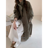 Damen Leichter Oversize-Trenchcoat mit Stehkragen und großen Eingrifftaschen Nord Taschen - Armeegrün