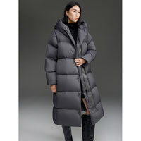 Damen Extra-langer wattierter Steppmantel mit Kapuze, Thermo-Füllung und Zwei-Wege-Reißverschluss Nord Taschen - Dunkelgrau