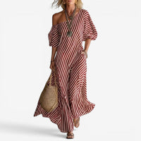 Inoni | Damen Off-Shoulder Gestreiftes Maxikleid - Burgunder