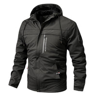 Herren winddichte Softshelljacke mit verstellbarer Kapuze und Innenfutter - Schwarz