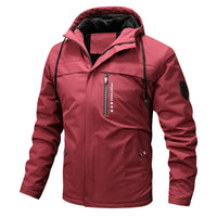 Herren winddichte Softshelljacke mit verstellbarer Kapuze und Innenfutter - Rot
