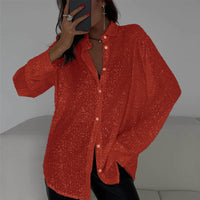Damen Glitzernde Oversize-Hemdbluse - Rot