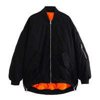 Damen Oversized Bomberjacke mit Taschen - Schwarz