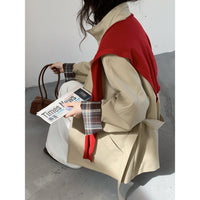 Damen Oversize Trenchcoat mit Taillengürtel und karierter Ärmelaufschlag Nord Taschen - Khaki – Premium‑Serie