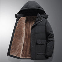 Herren Steppjacke mit Kapuze, Knöpfen und Taschen - Schwarz