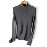 Damen Feiner Rollkragen-Feinstrickpullover mit schmaler Silhouette und elastischem Saum Nord Taschen - Mittelgrau meliert