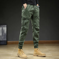 Herren Cargo-Hosen mit Taschen und Kordelzug - Olivgrün