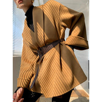 Damen Wickeljacke mit Taillengürtel Nord Taschen - Camel
