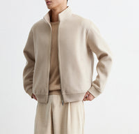 Herren Lässige Wollmix-Zipjacke mit Stehkragen und Rippbündchen Nord Taschen - Elfenbeinbeige