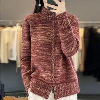 Damen Strickjacke mit Reissverschluss und Stehkragen - Rot