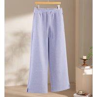Damen weite French‑Terry Lounge-Sweatpant mit hohem Bund, Kordelzug und seitlichen Schlitzen Nord Taschen - Sternenvioletthose