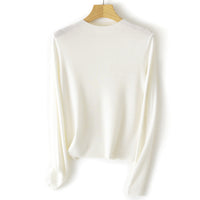 Damen Feinstrick-Pullover mit kurzem Stehkragen und schmaler Silhouette Nord Taschen - Perlenweiß