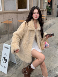 Damen Kuscheliger Kunstfell‑Teddy‑Mantel im Oversize‑Schnitt Nord Taschen - Gelb